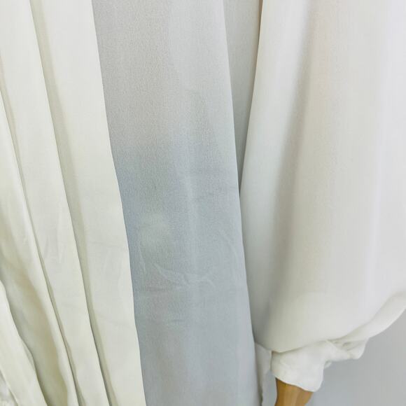 Alicia (18) VINTAGE 80s Cream Semi-Sheer Pleated Embroidered Blouse Top Shirt - Picture 6 of 11